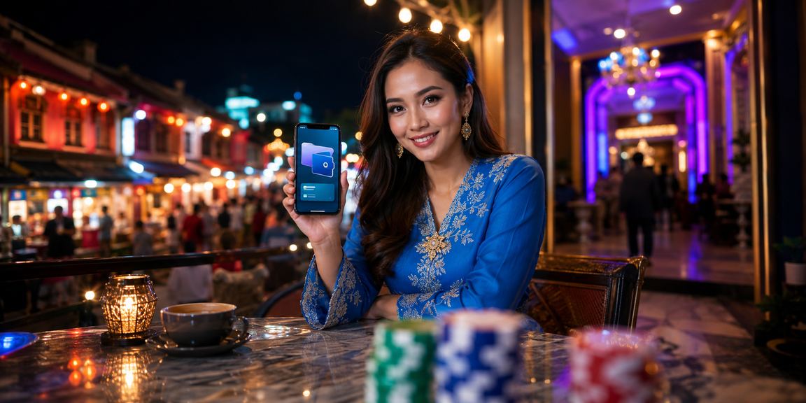Pengguna Malaysia di Melaka mengakses kasino mudah alih ep8 melalui aplikasi Android dengan pakaian baju kurung